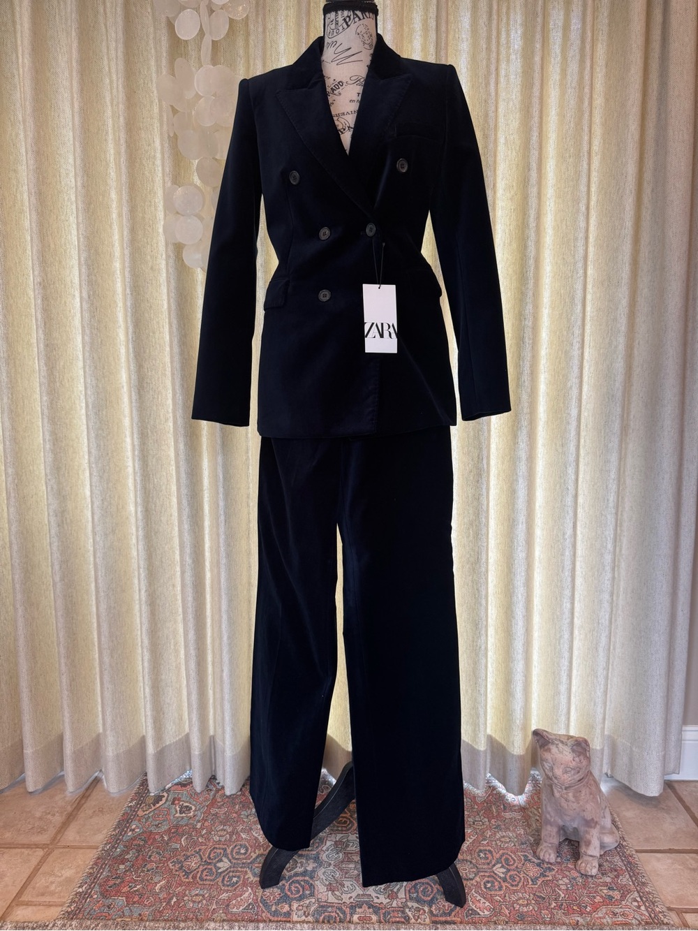 ZARA Midnight Blue Velvet Double-Breasted Blazer & Pant Set